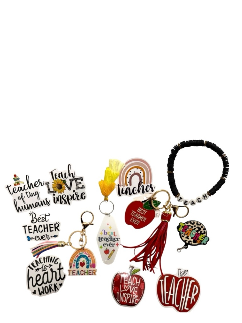 Teacher Appreciation Bundle Keychains Stickers Bracelet NWT